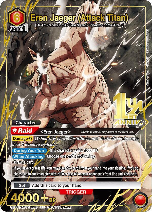 Eren Jaeger (Attack Titan) (Gold) UEPR/AOT-1-093 card from Union Arena Promotion Cards