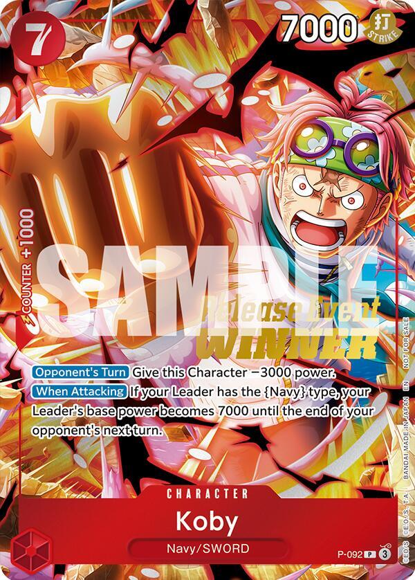 Koby (OP12 Release Event Winner) P-092 card from One Piece Promotion Cards