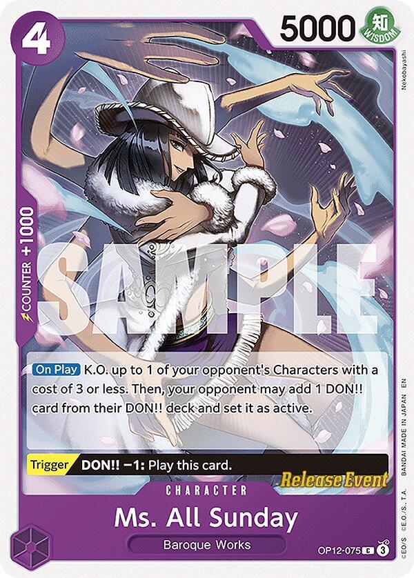 Ms. All Sunday OP12-075 card from Legacy of the Master Release Event Cards