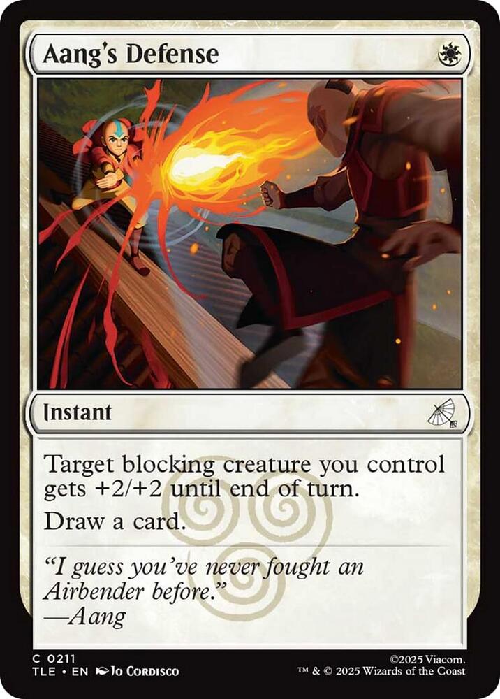Aang's Defense 211 card from Avatar: The Last Airbender: Eternal-Legal