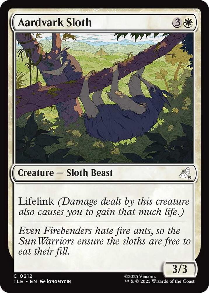 Aardvark Sloth 212 card from Avatar: The Last Airbender: Eternal-Legal