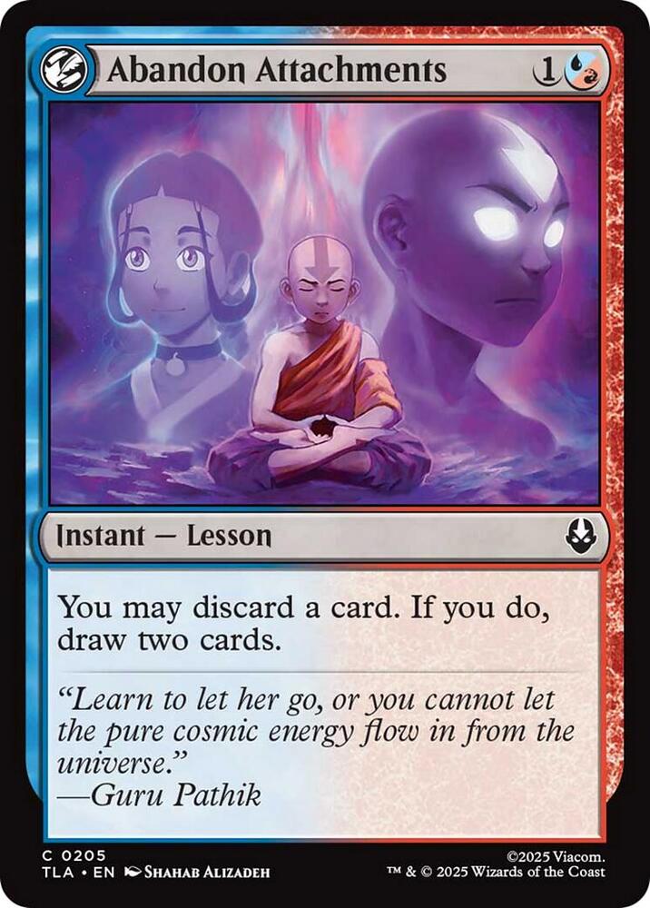 Abandon Attachments 205 card from Avatar: The Last Airbender