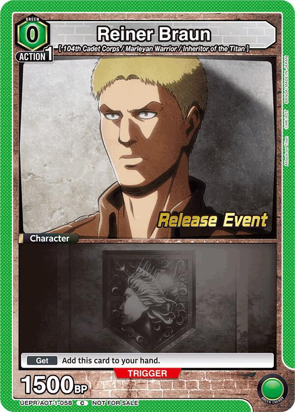 Reiner Braun UEPR/AOT-1-058 card from UE10BT: Attack on Titan Release Event Cards