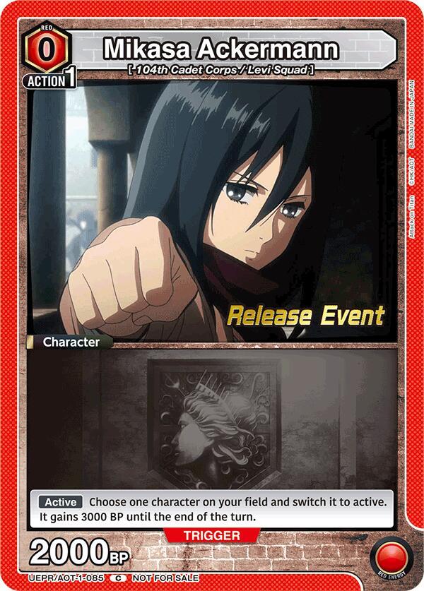 Mikasa Ackermann UEPR/AOT-1-085 card from UE10BT: Attack on Titan Release Event Cards