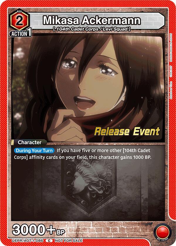 Mikasa Ackermann UEPR/AOT-1-086 card from UE10BT: Attack on Titan Release Event Cards