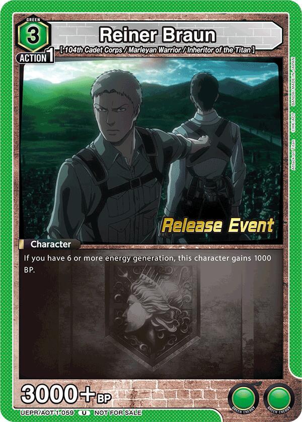 Reiner Braun UEPR/AOT-1-059 card from UE10BT: Attack on Titan Release Event Cards