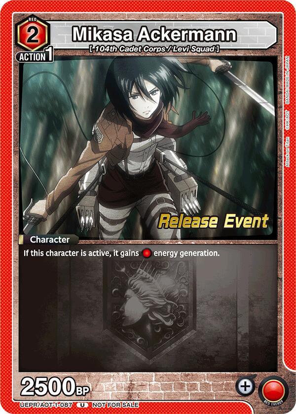 Mikasa Ackermann UEPR/AOT-1-087 card from UE10BT: Attack on Titan Release Event Cards