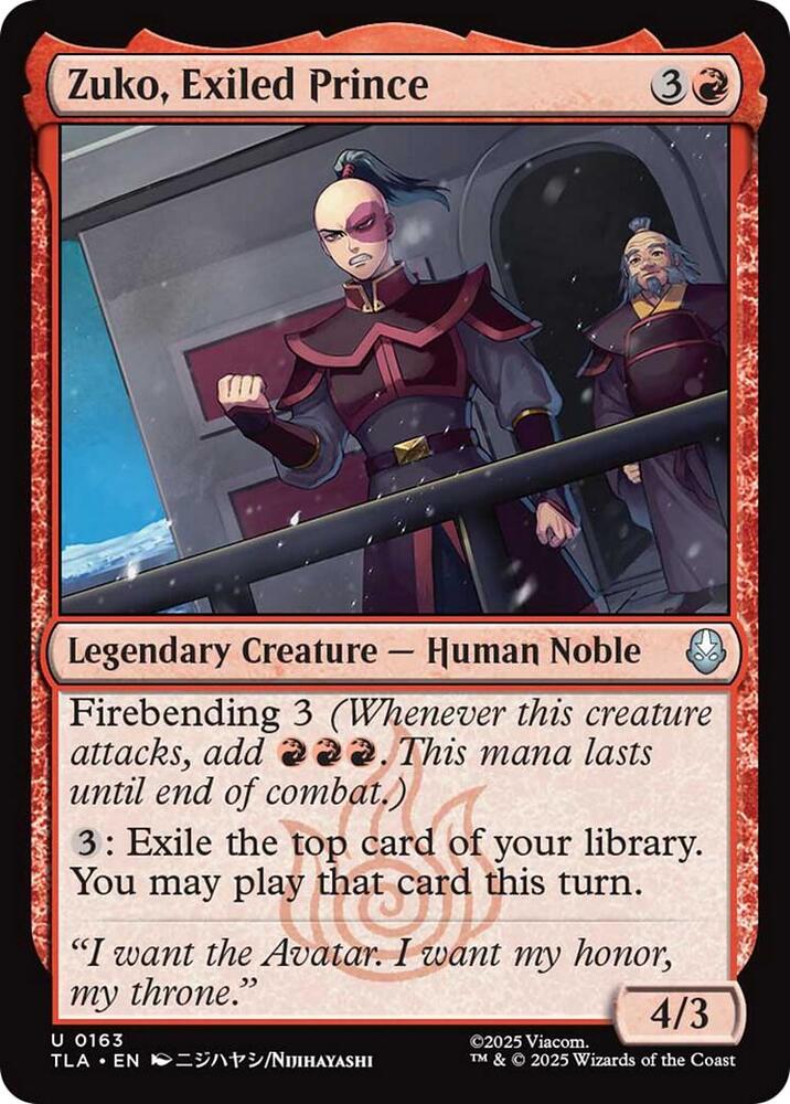 Zuko, Exiled Prince 163 card from Avatar: The Last Airbender