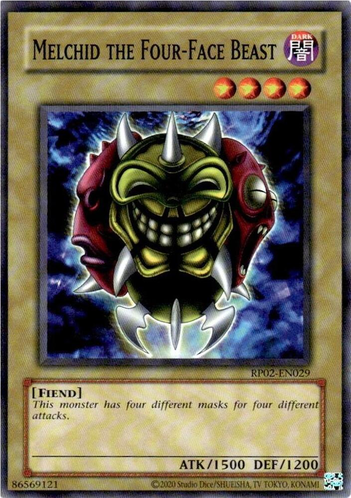 Melchid the Four-Face Beast RP02-EN029 card from Retro Pack 2 (2020 Date Reprint)