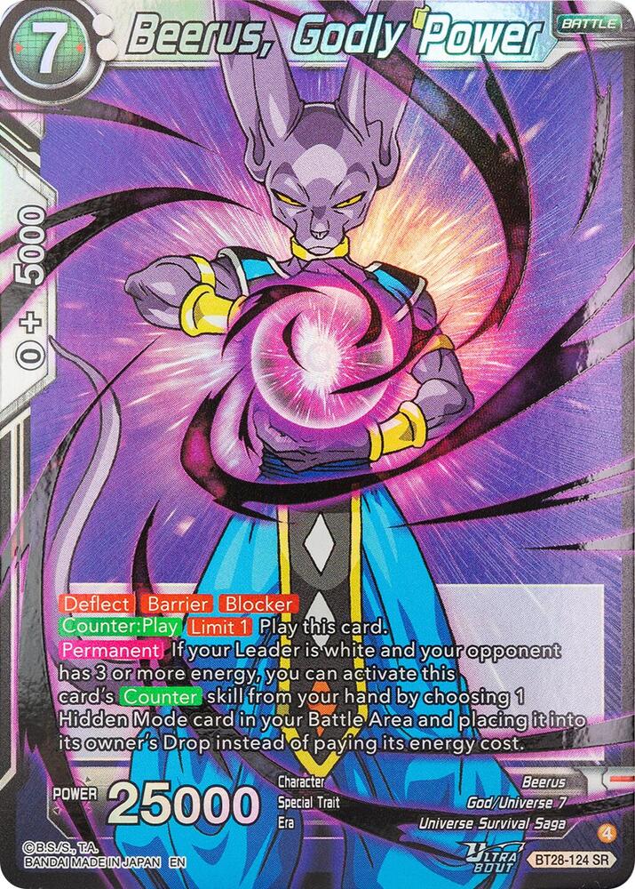 Beerus, Godly Power BT28-124 card from Prismatic Clash
