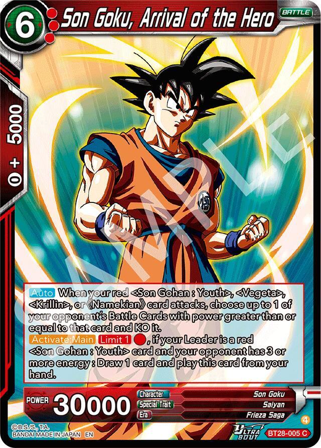 Son Goku, Arrival of the Hero BT28-005 card from Prismatic Clash