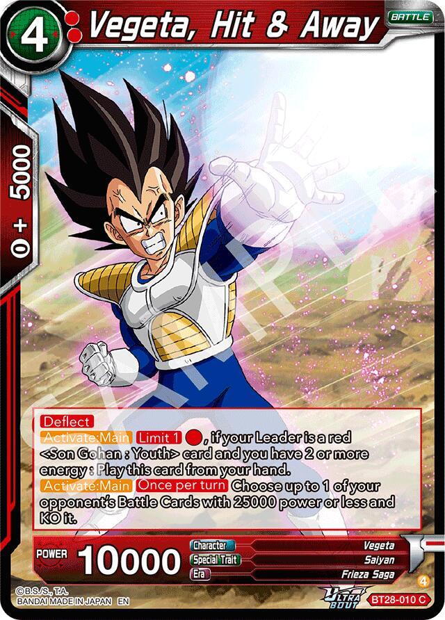 Vegeta, Hit & Away BT28-010 card from Prismatic Clash