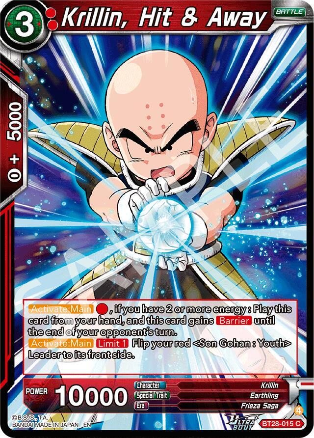 Krillin, Hit & Away BT28-015 card from Prismatic Clash