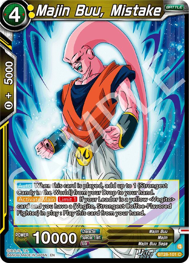 Majin Buu, Mistake BT28-101 card from Prismatic Clash