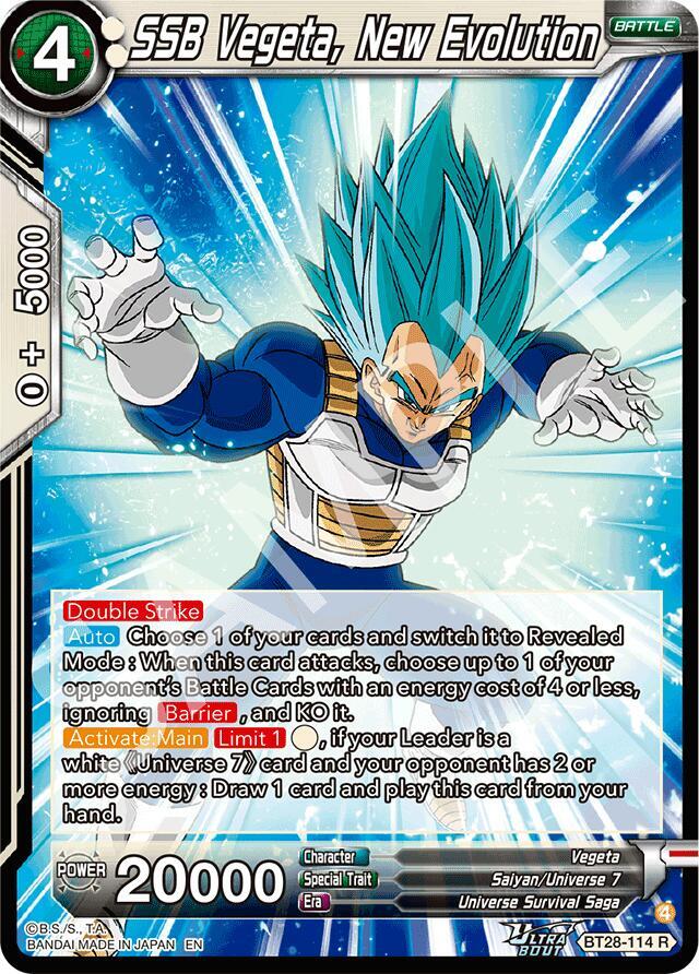 SSB Vegeta, New Evolution BT28-114 card from Prismatic Clash