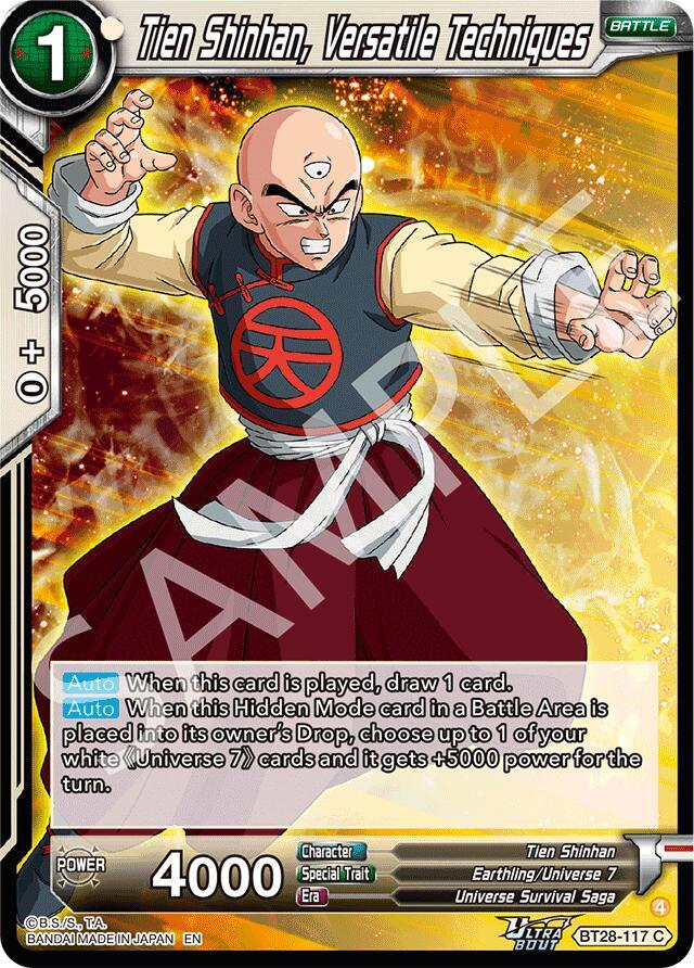 Tien Shinhan, Versatile Techniques BT28-117 card from Prismatic Clash