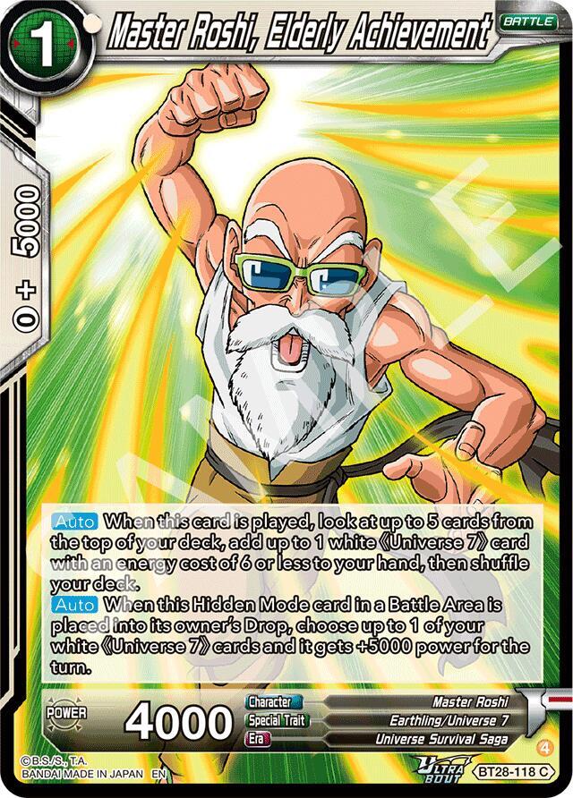 Master Roshi, Elderly Achievement BT28-118 card from Prismatic Clash