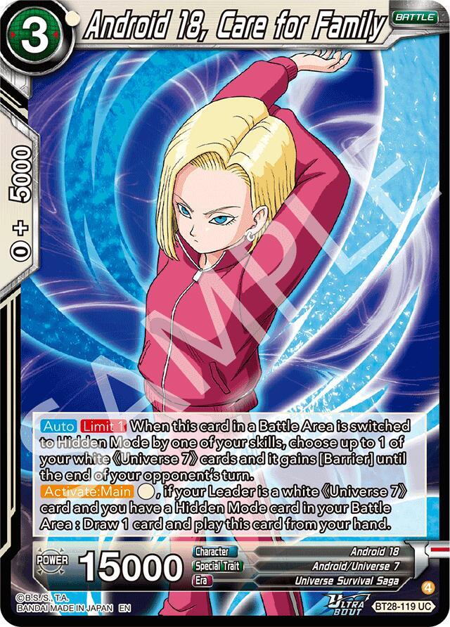 Android 18, Care for Family BT28-119 card from Prismatic Clash
