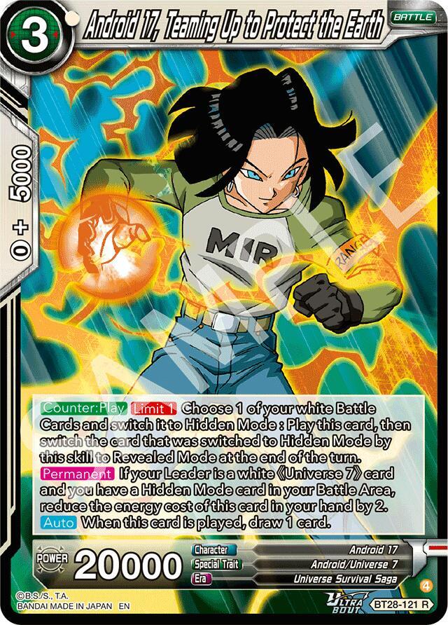 Android 17, Teaming Up to Protect the Earth BT28-121 card from Prismatic Clash
