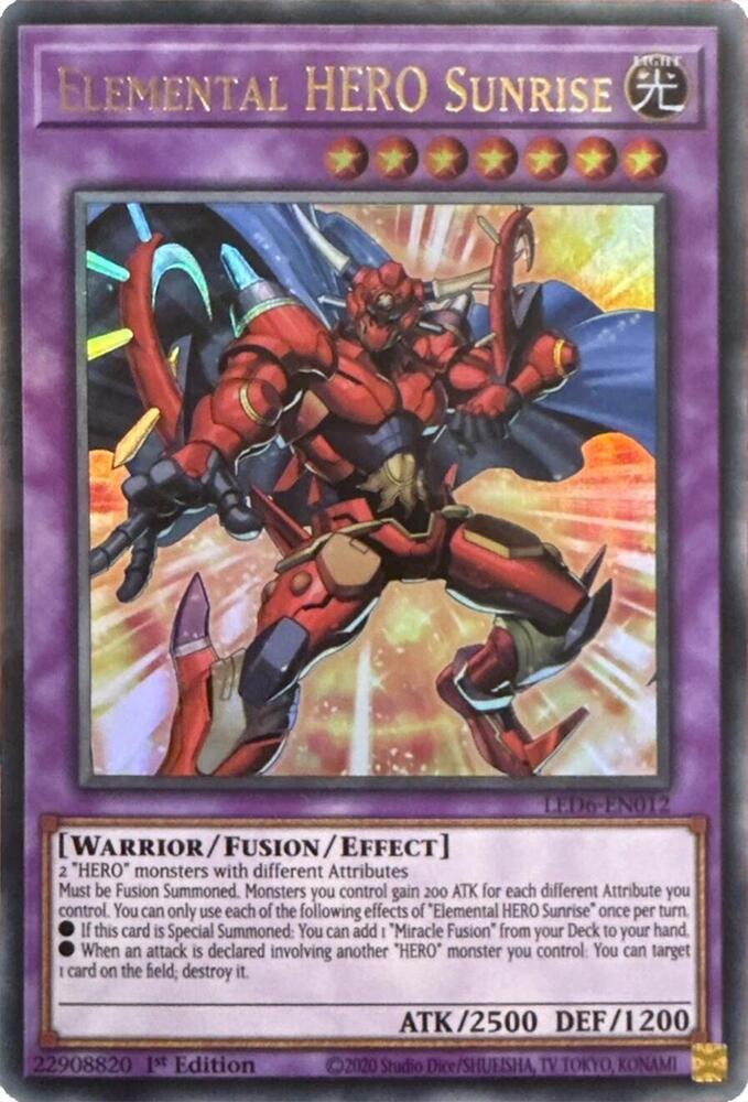 Elemental HERO Sunrise (2020 Date Reprint) LED6-EN012 card from Legendary Duelists: Magical Hero