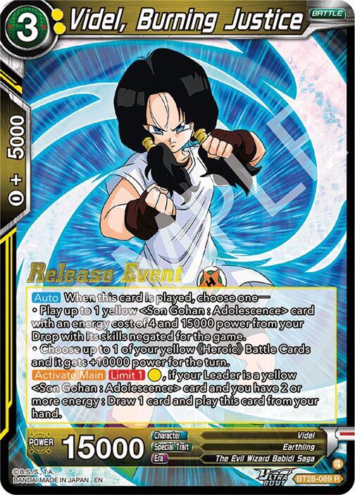 Videl, Burning Justice BT28-089 card from Prismatic Clash Release Event