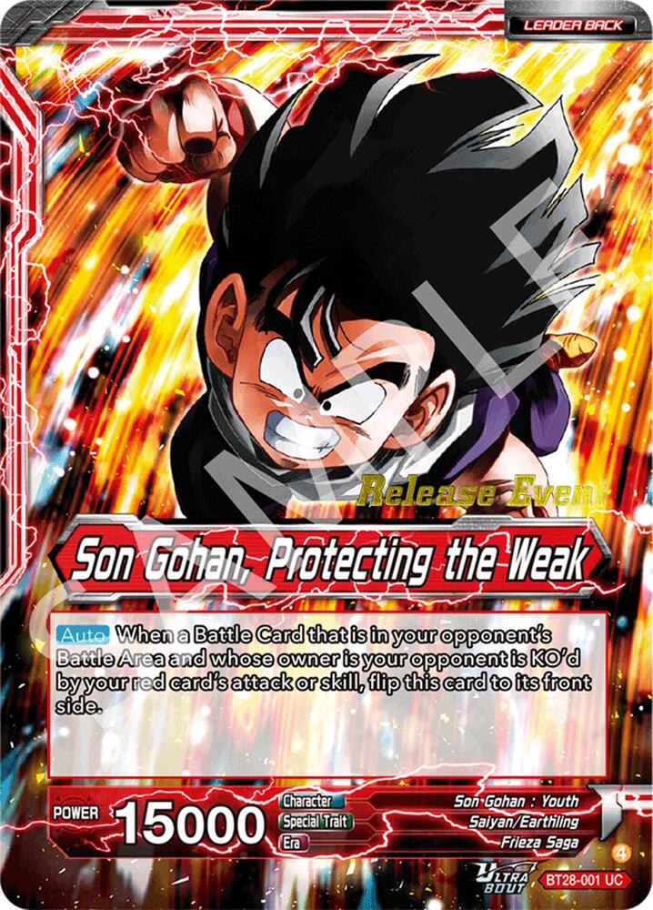 Son Gohan // Son Gohan, Protecting the Weak BT28-001 card from Prismatic Clash Release Event