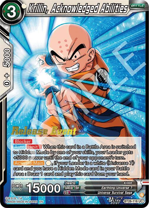 Krillin, Acknowledged Abilities BT28-116 card from Prismatic Clash Release Event