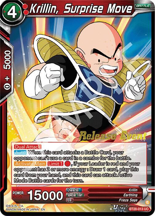 Krillin, Surprise Move BT28-013 card from Prismatic Clash Release Event