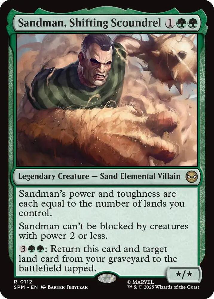 Sandman, Shifting Scoundrel 112 card from Marvel's Spider-Man