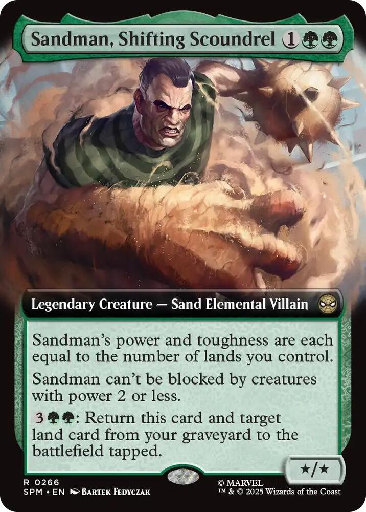 Sandman, Shifting Scoundrel (Extended Art) 266 card from Marvel's Spider-Man