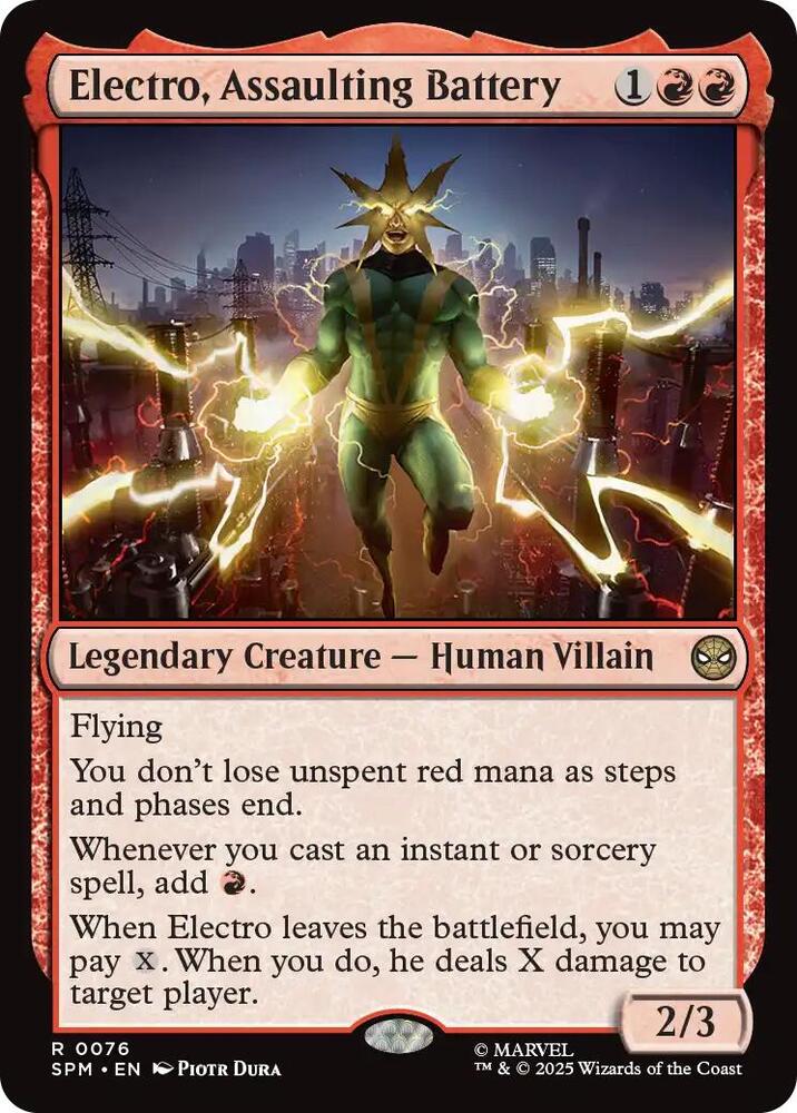 Electro, Assaulting Battery 76 card from Marvel's Spider-Man