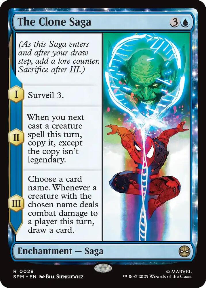 The Clone Saga 28 card from Marvel's Spider-Man