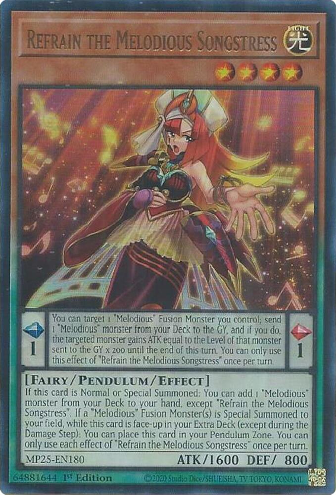 Refrain the Melodious Songstress MP25-EN180 card from 2025 Mega-Pack