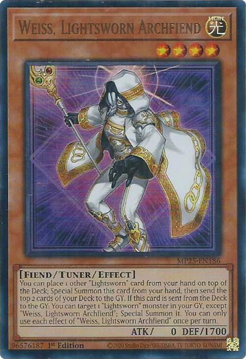 Weiss, Lightsworn Archfiend MP25-EN186 card from 2025 Mega-Pack