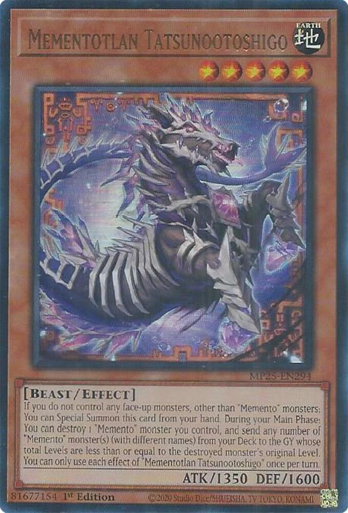 Mementotlan Tatsunootoshigo MP25-EN294 card from 2025 Mega-Pack