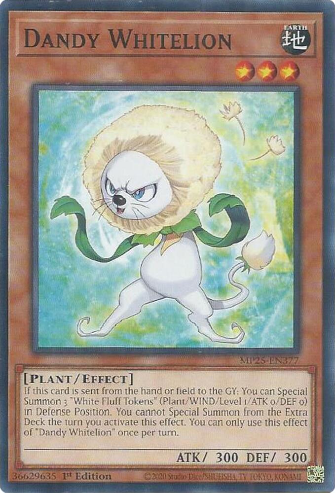 Dandy Whitelion MP25-EN377 card from 2025 Mega-Pack