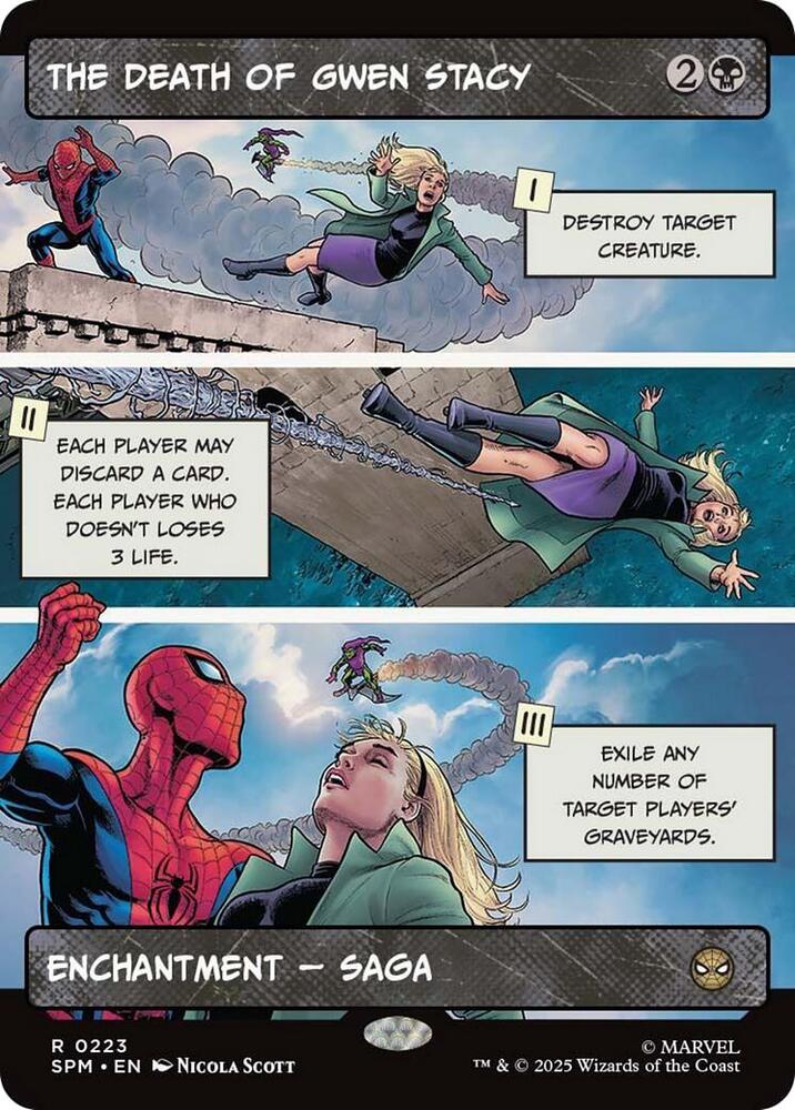 The Death of Gwen Stacy (Borderless) 223 card from Marvel's Spider-Man