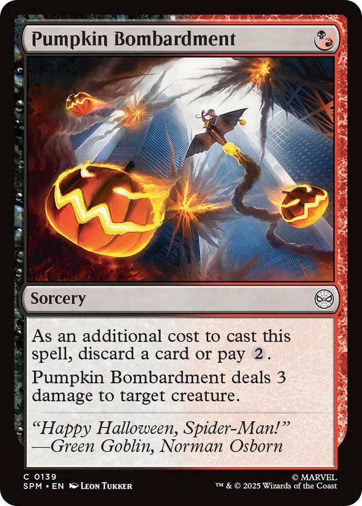 Pumpkin Bombardment 139 card from Marvel's Spider-Man