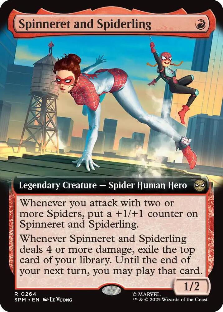 Spinneret and Spiderling (Extended Art) 264 card from Marvel's Spider-Man