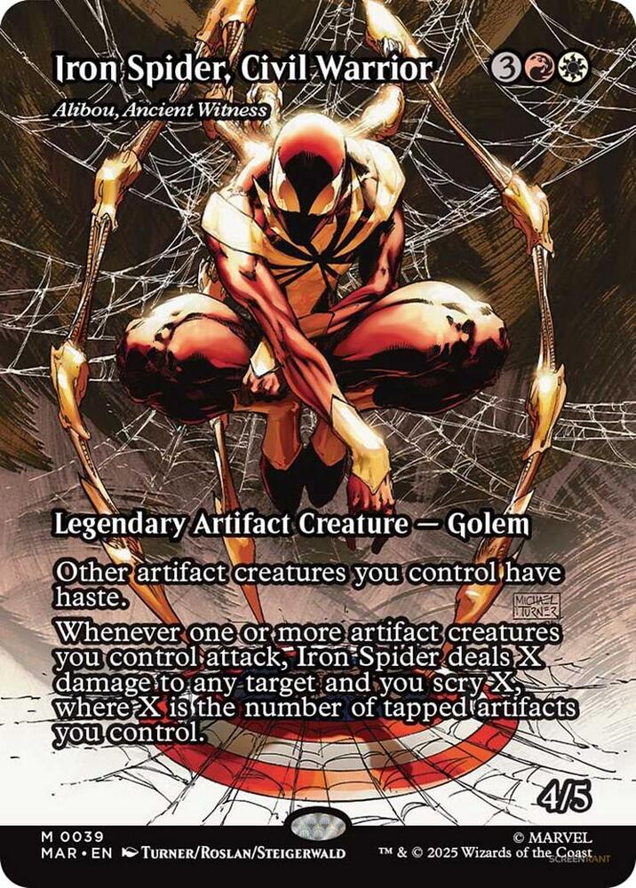 Iron Spider, Civil Warrior - Alibou, Ancient Witness (Borderless) 39 card from Marvel Universe Eternal-Legal