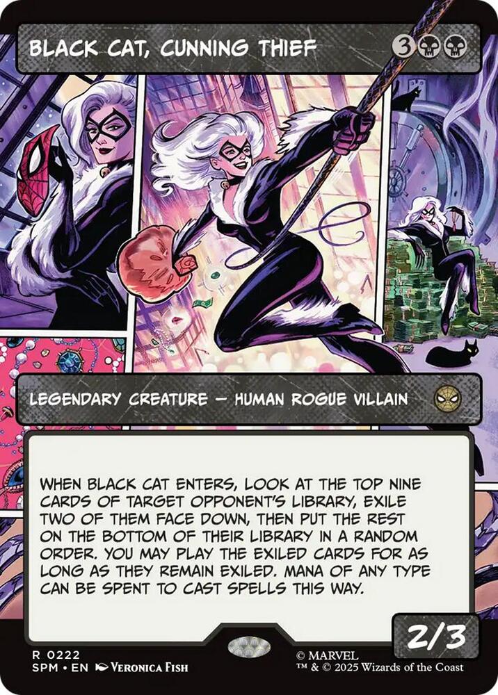 Black Cat, Cunning Thief (Borderless) 222 card from Marvel's Spider-Man