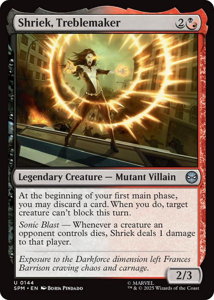 Shriek, Treblemaker 144 card from Marvel's Spider-Man