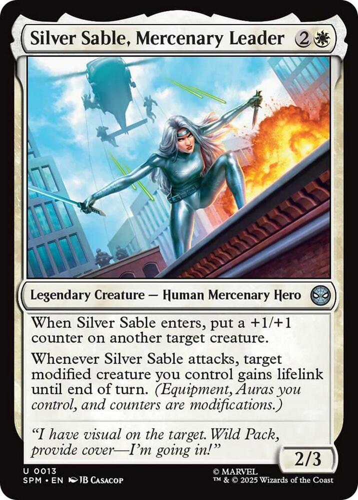Silver Sable, Mercenary Leader 13 card from Marvel's Spider-Man