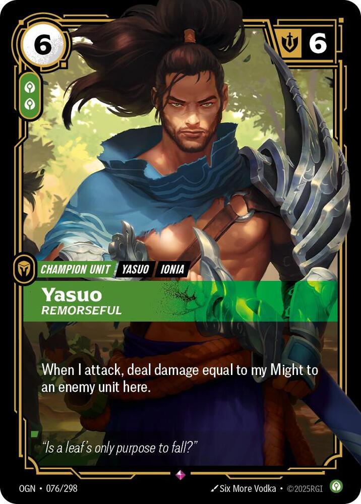Yasuo - Remorseful 076/298 card from Origins