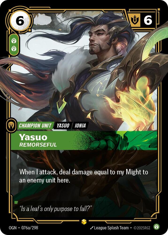 Yasuo - Remorseful (Alternate Art) 076a/298 card from Origins