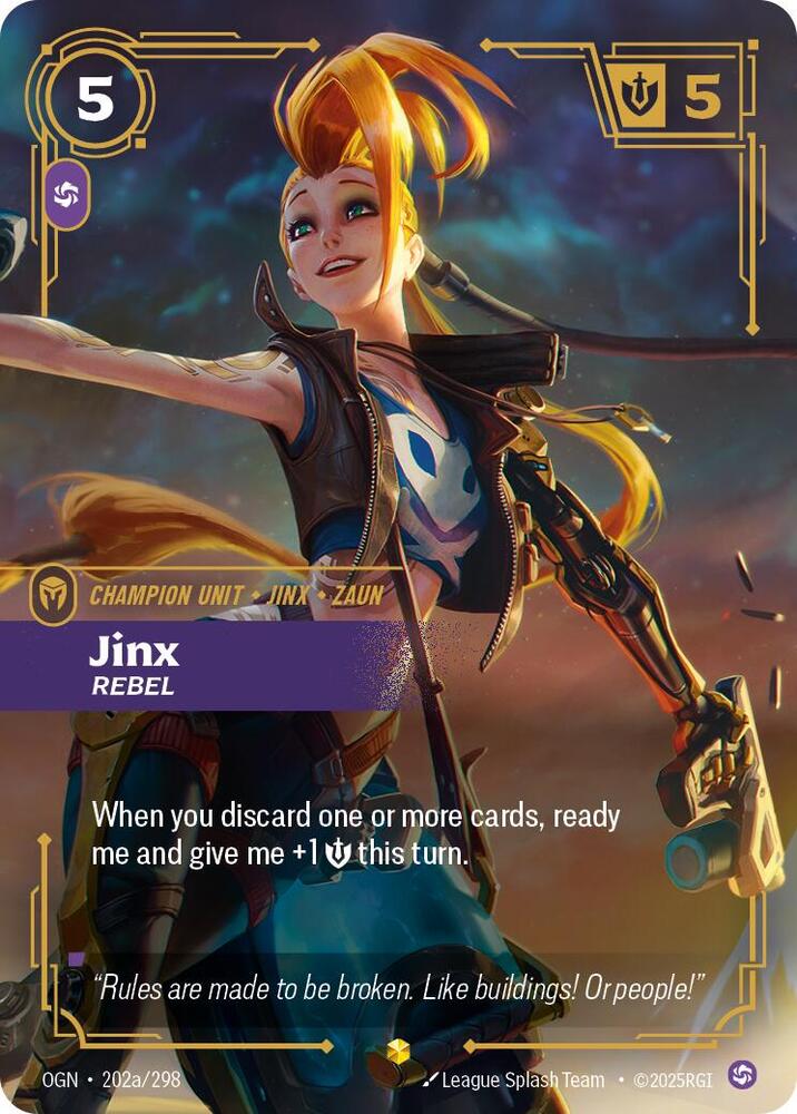 Jinx - Rebel (Alternate Art) 202a/298 card from Origins
