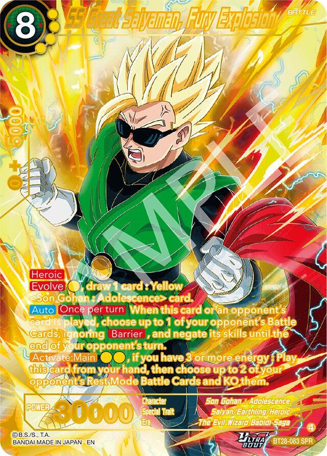 SS Great Saiyaman, Fury Explosion (SPR) BT28-083 card from Prismatic Clash