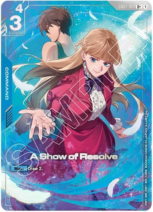 A Show of Resolve (U+) (PB01) GD01-100 card from Gundam Promotional Cards