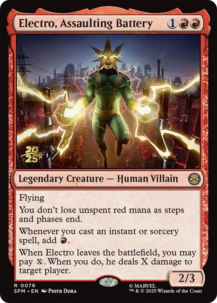 Electro, Assaulting Battery 76 card from Prerelease Cards