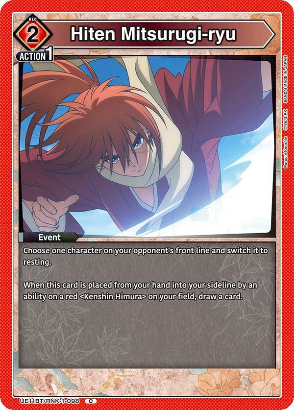 Hiten Mitsurugi-ryu UE11BT/RNK-1-098 card from UE11BT: Rurouni Kenshin